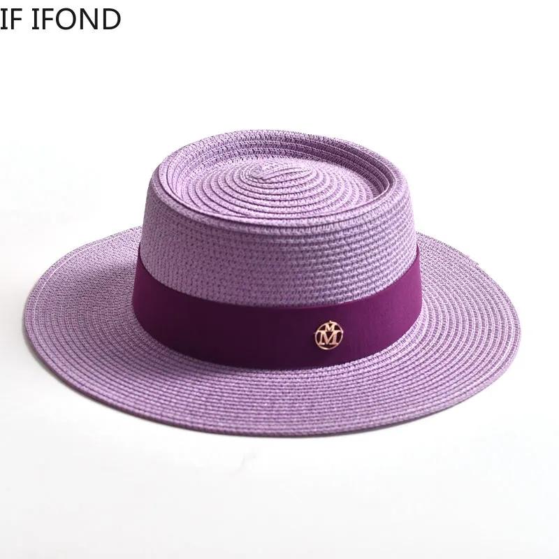 여성을 위한 새로운 여름 밀짚 태양 모자, 여성 패션 플랫 브림 리본 비치 모자 여행 드레스 모자 chapeau femme